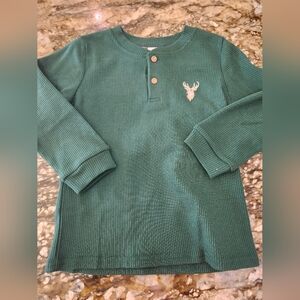 Kids Green Long Sleeve Henley with Deer Emblem